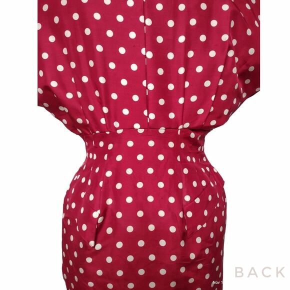 ANN TAYLOR Vintage Polka Dot Dress Size 6 Red Silk Fitted Tailored Retro 80s 90s - Picture 8 of 15